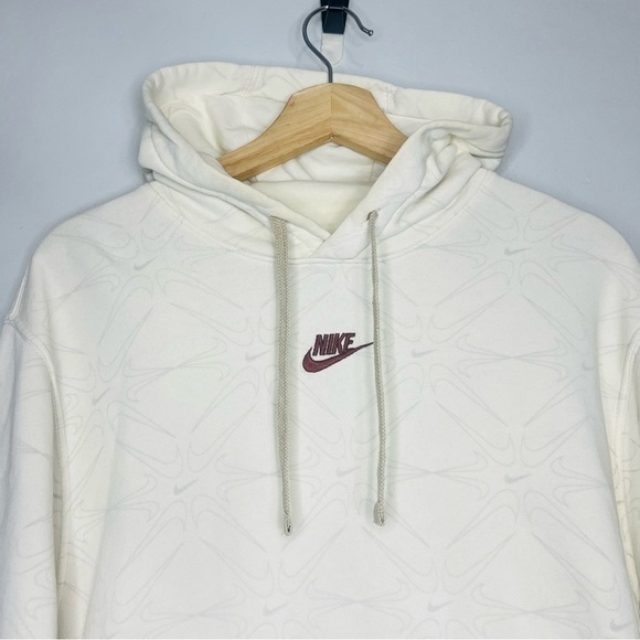 Nike Cream AOP Center Swoosh Terry Fleece Hoodie Medium - Picture 4 of 8